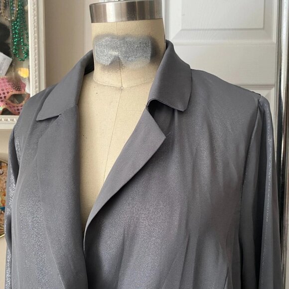 FOREVER 21 Gray SILVER matte Metallic Satin Blazer Slinky Jacket *SMALL* - Picture 3 of 6